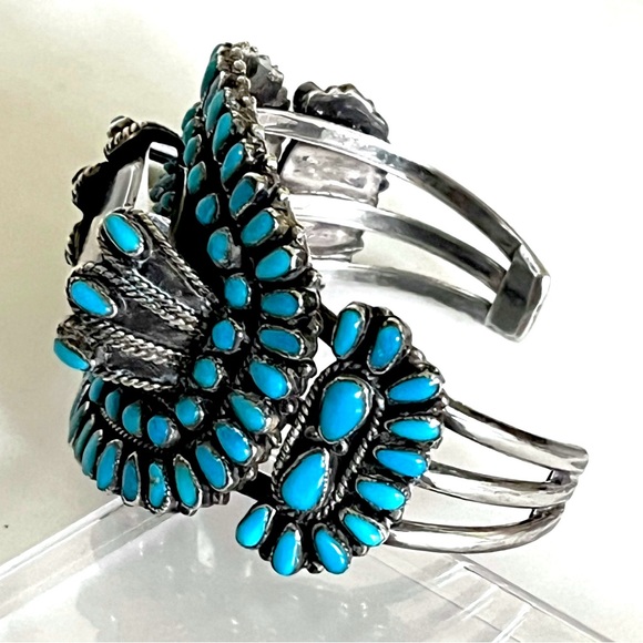 Signed,Navajo Old Pawn Vntg Sleeping Beauty Turquoise Sterling Watch Cuff - Picture 2 of 10